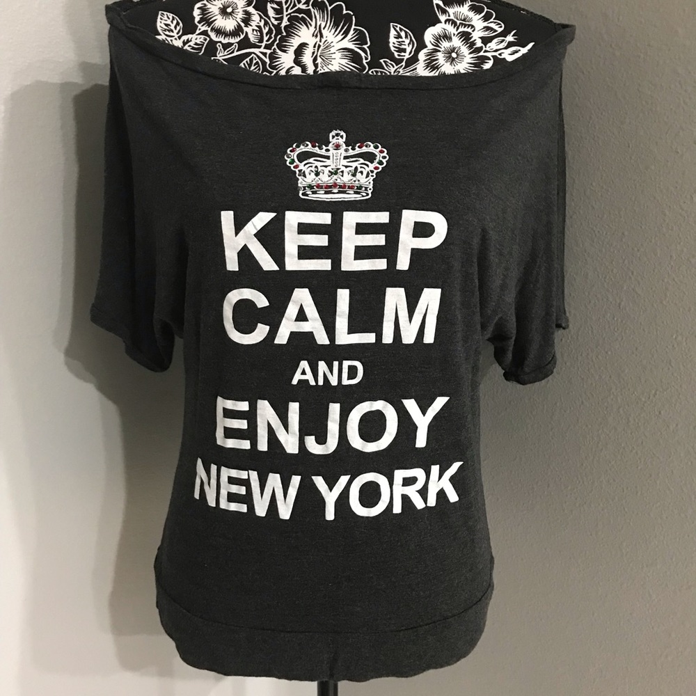 Womens KEEP CALM and ENJOY NEW YORK NY NYC Rhinestone T-shirt Tee USA Travel